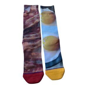 Bacon & Eggs Novelty Men Large‎ Crew Socks Breakfast NEW NWOT
